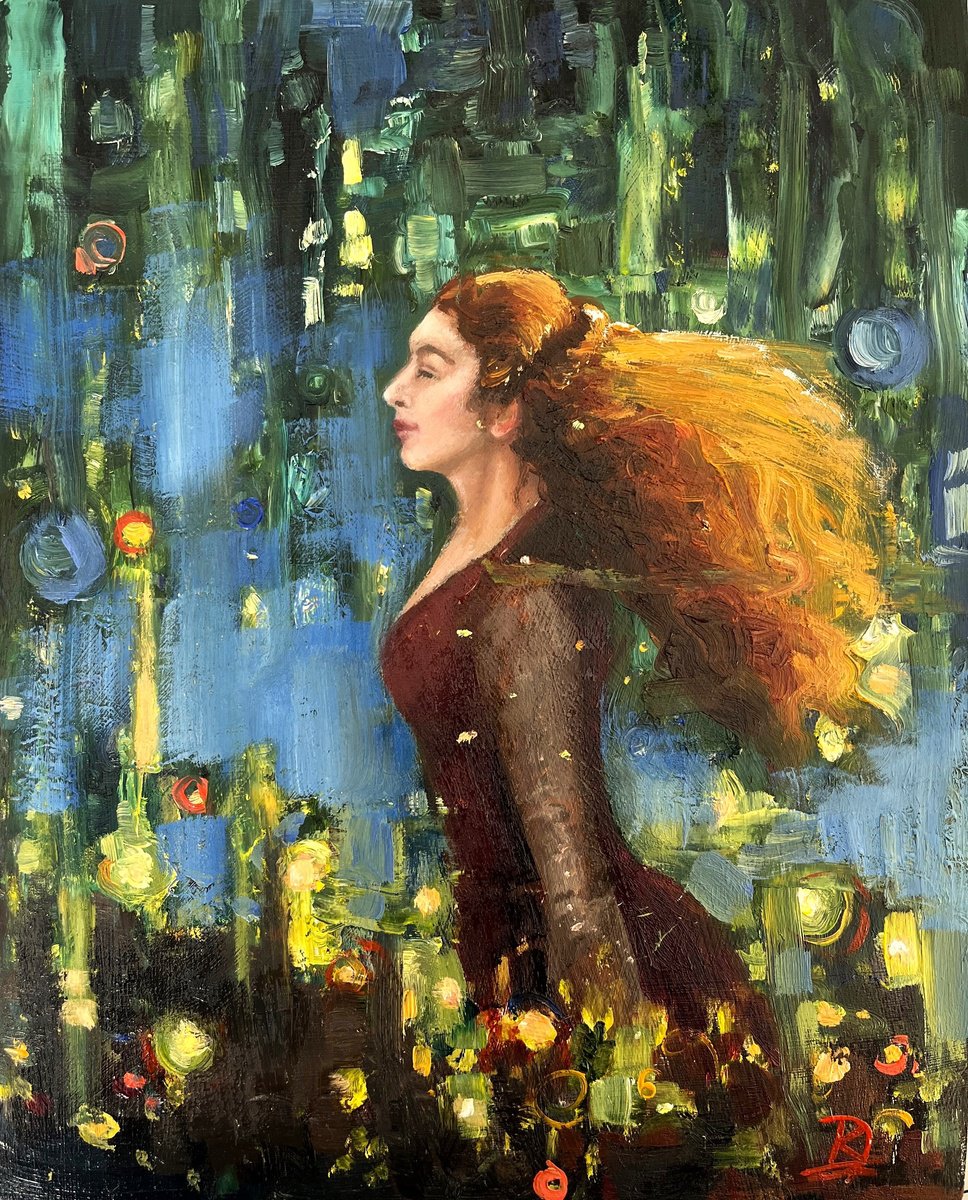 Organic Portrait Oil Painting By Kerry Lisa Davies, 8 X 10", Whispers In The Wild, Original Artwork