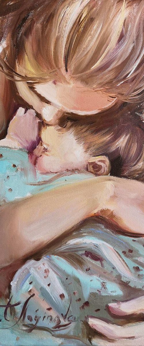 Original Mother Art, Mom's Heart, Baby Hugs Art by Annet Loginova