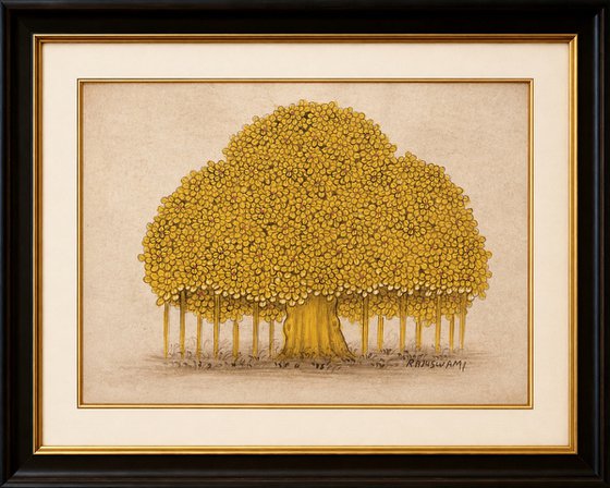 Golden Banyan Tree Miniature Painting