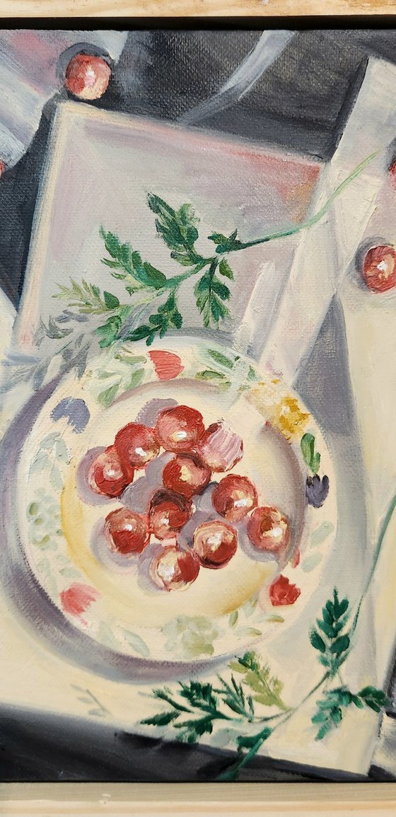 A Plate A Paper And Cherry Tomatoes