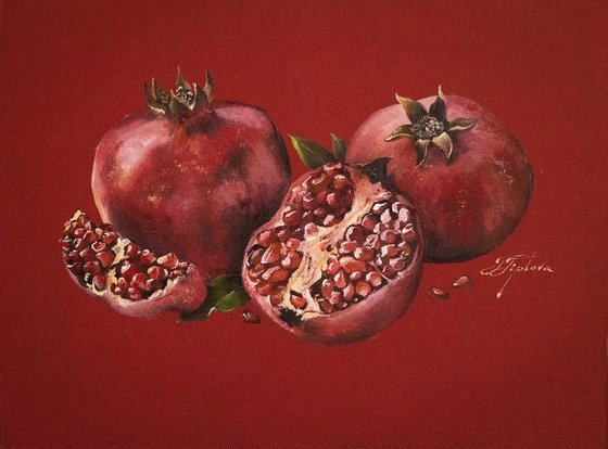 "POMEGRANATES ON A RED BACKGROUND "