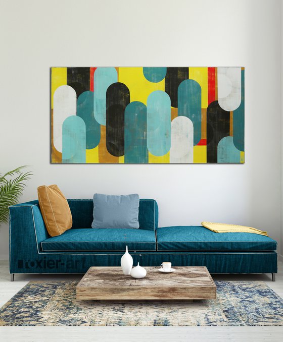 Extra Large Painting - Traffic Bright Yellow & Blue XL - 180x90cm - Acrylic on canvas - Ronald Hunter -O08
