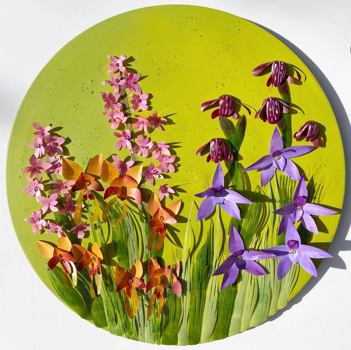 Impressionistic Botanical Sculpture By Swapna Namboodiri, 20 X 20", Orchid Bloom In The Hills, Original Artwork