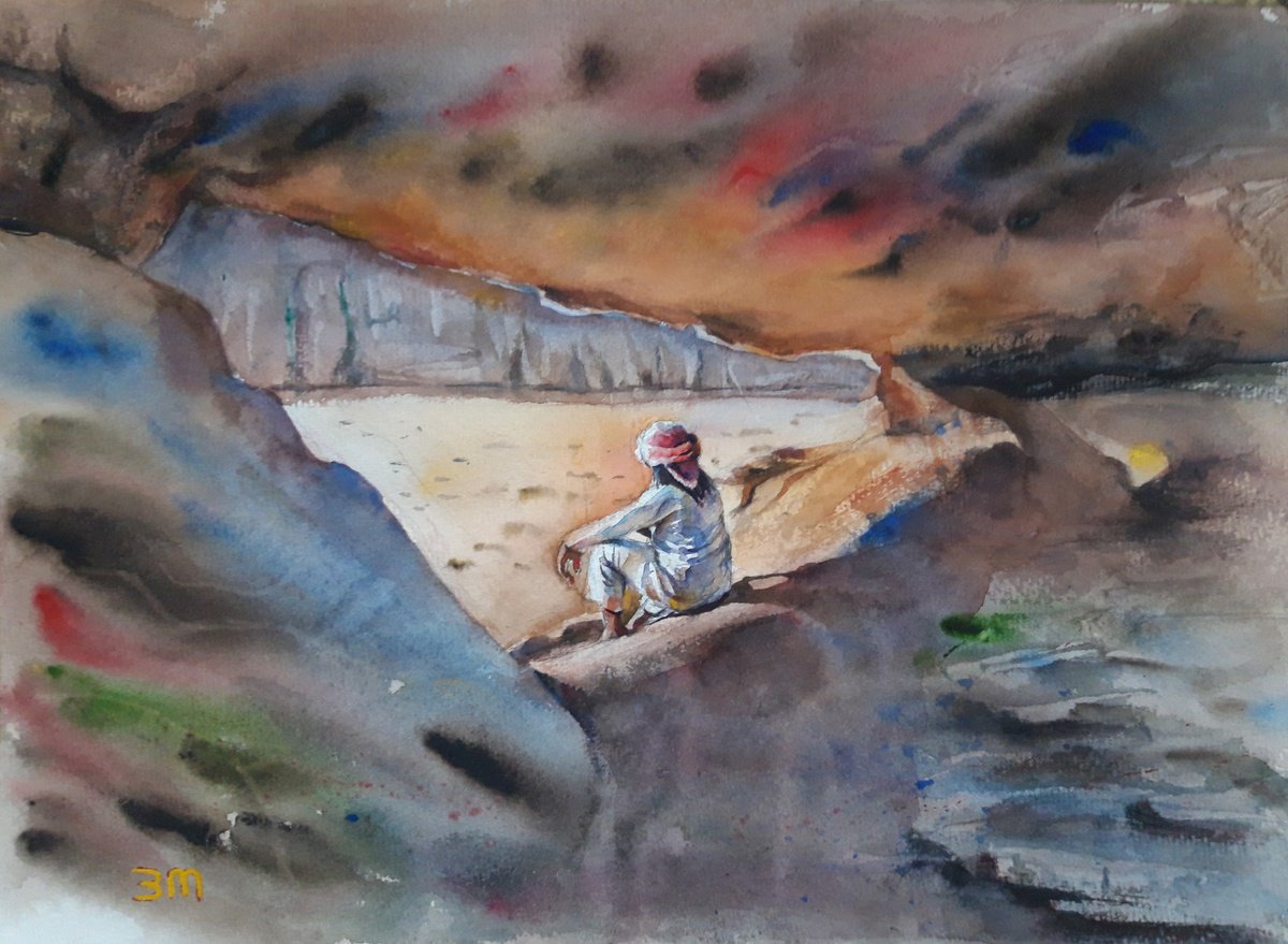 Sitting by the cliffs of Wadi Rum by Bozhidara Mircheva