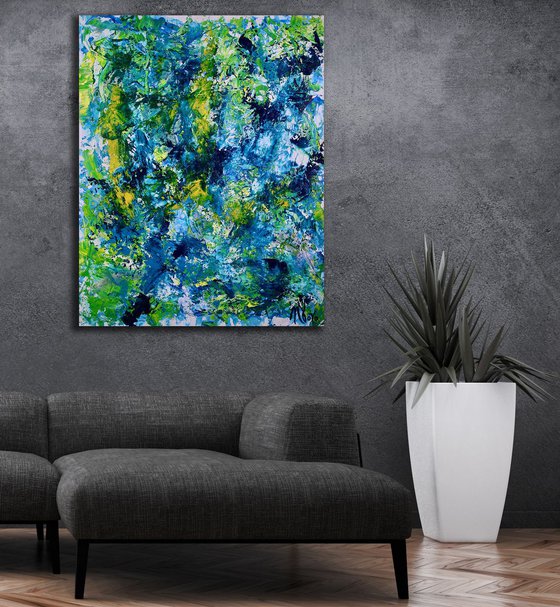 Gestural Blue Flow 2 - 76 x 97 cm