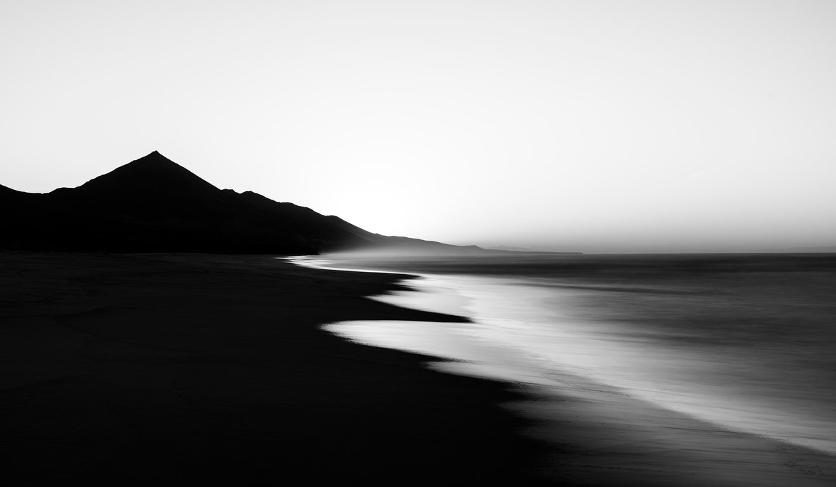 Photorealistic Landscape Photograph By Andrew Lever, 60 X 29, Sea And Mountains Calm, Original Artwork