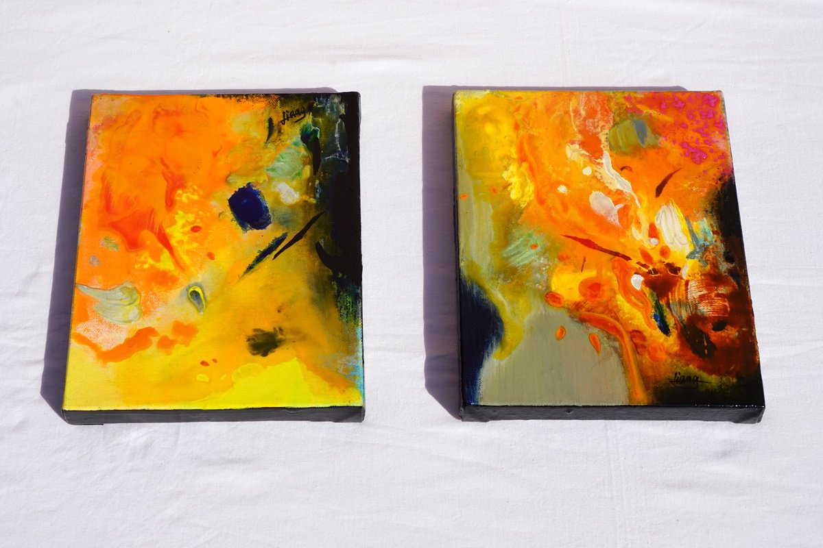 Abstract Acrylic Painting By Liang Hailun, 7 X 9", N°72 , N°73, Original Artwork