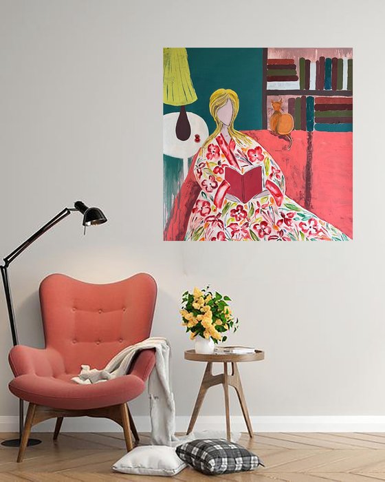 Woman Cat Original Painting