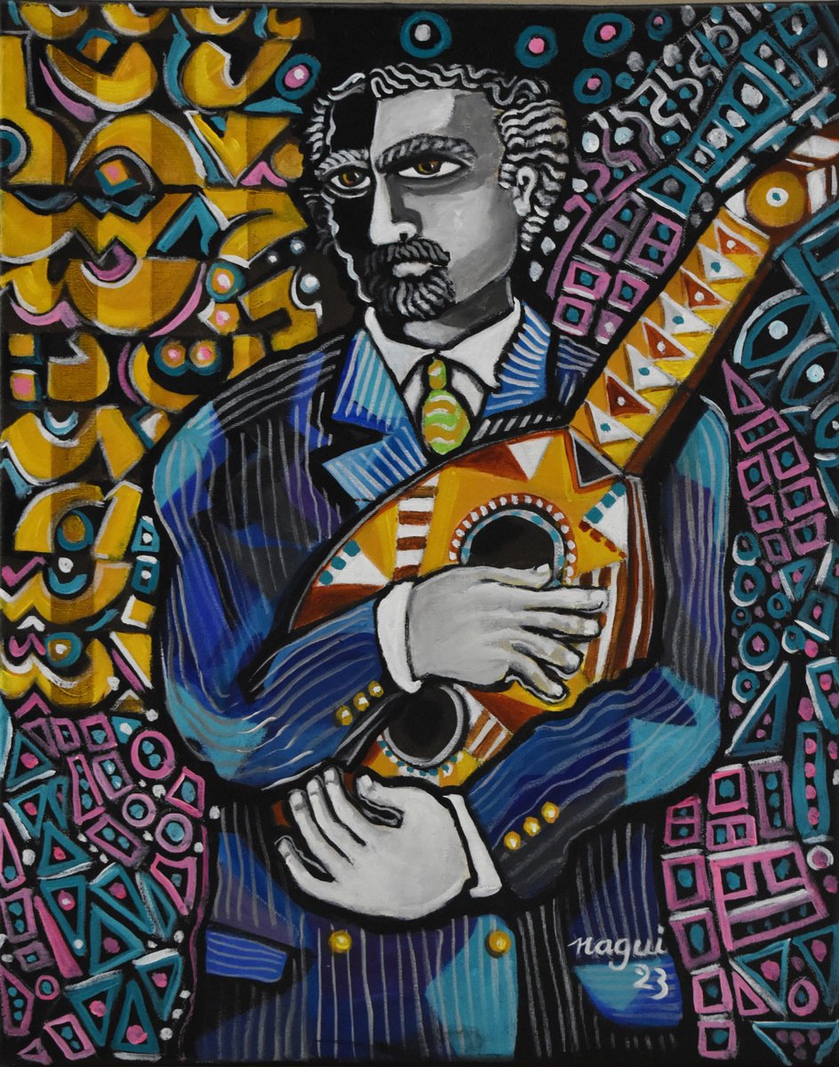 Man With Lute By Nagui, 16 X 20, Artwork For Sale On Artfinder