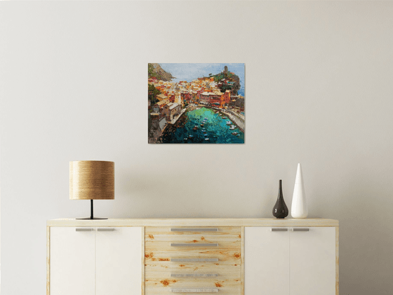 Vernazza Cinque Terre iItaly - Original impasto landscape painting textured Oil painting Italy wall art