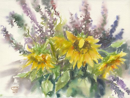 Still life with sunflowers and sage. by Tatyana Tokareva