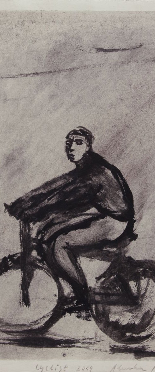 Cyclist - Kolesar, 2014, acrylic on paper, 26,7 x 19,9 cm by Alenka Koderman