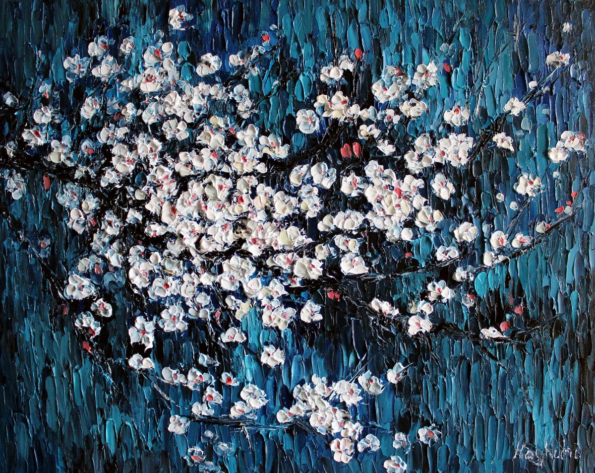 Impressionistic Botanical Oil Painting By Haykuhi Khachatryan, 20 X 16, Blossom, Original Artwork