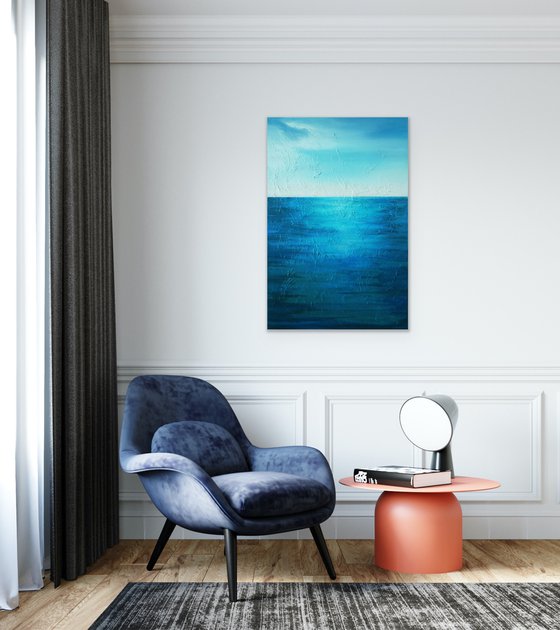 A large abstract ocean painting  "Ocean Breath"