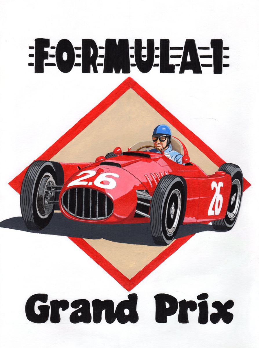 Vintage Retro Grand Prix Poster by Paul Cockram