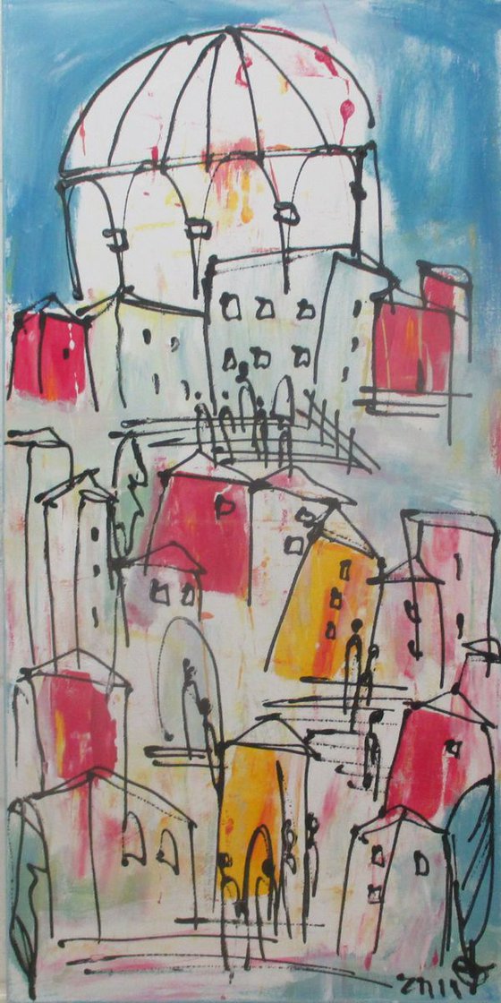 mediterrean blue city xl Acrylpainting  19,7 x 39,4inch