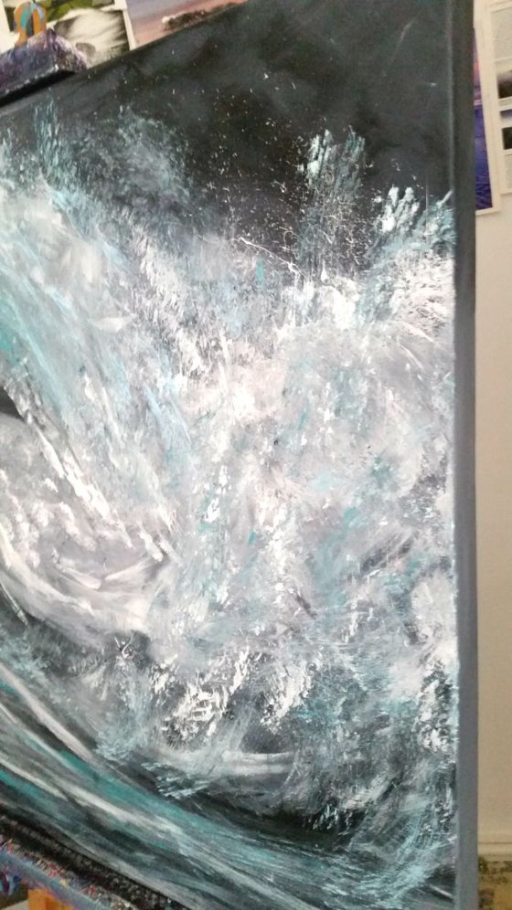 Wild Water - Wave Art, Seascape, Moody Monochrome, XL, Large Painting