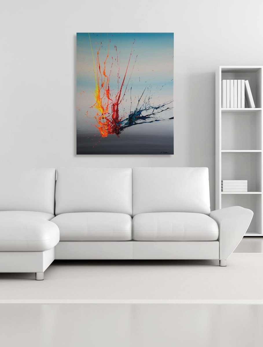 Abstract Acrylic Painting By Ansgar Dressler, 31 X 39, Firefighter (Sos080203), Original Artwork