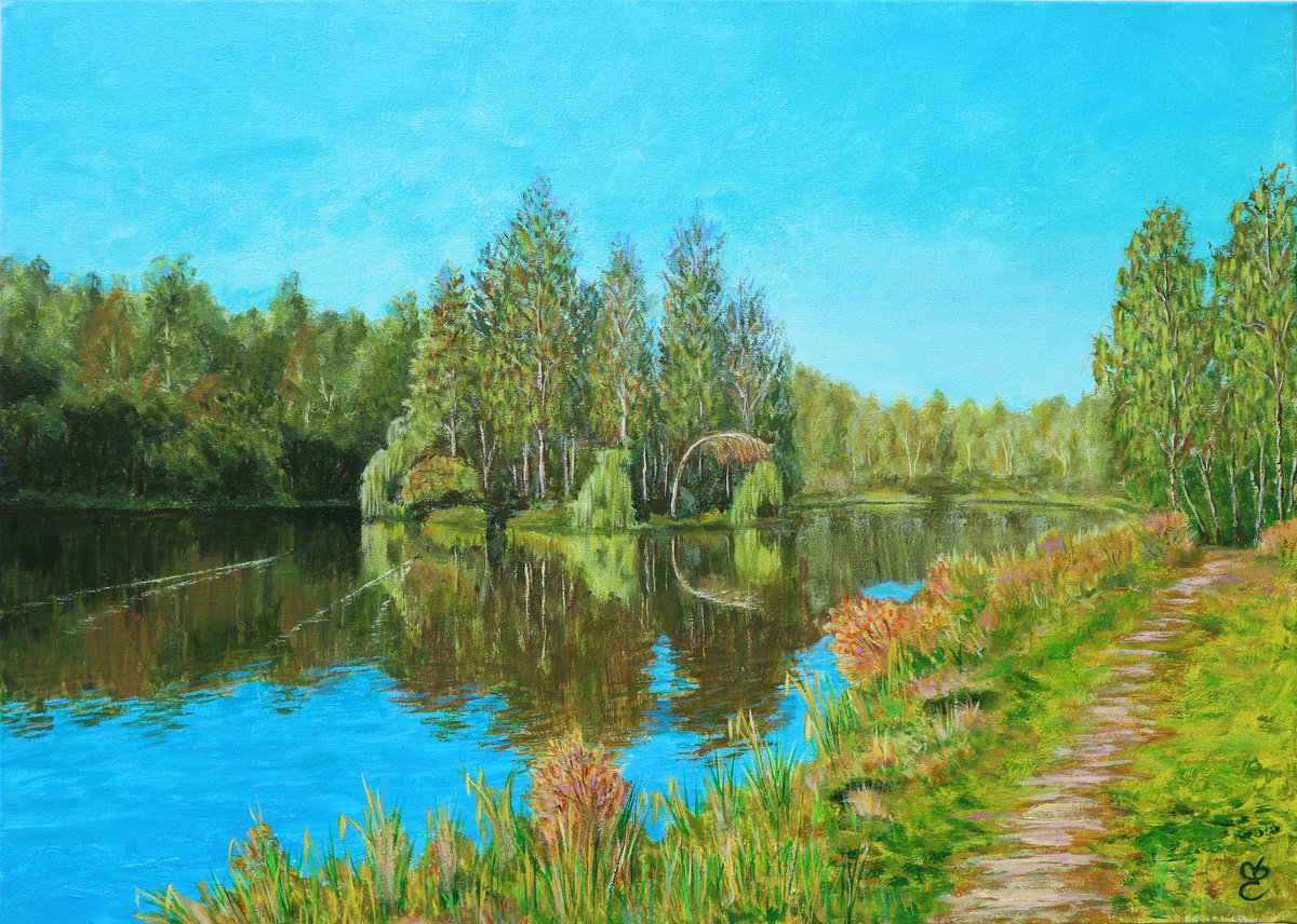 Photorealistic Landscape Acrylic Painting By Dmytro Yeromenko, 28 X 20, Duck Island, 70*50, Original Artwork