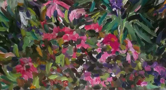 BLOOMING FLOWER BED - Luxembourg Gardens, Paris, France - floral art, original oil painting