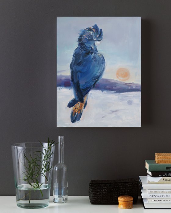 Bird Black or Blue parrot Oil painting