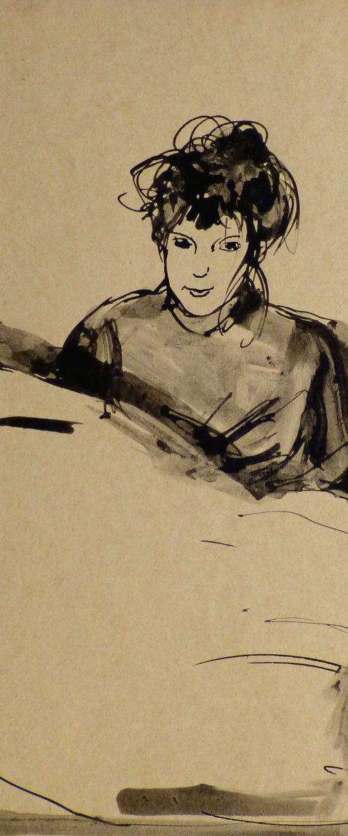 Woman writing in bed, 23x27 cm by Frederic Belaubre