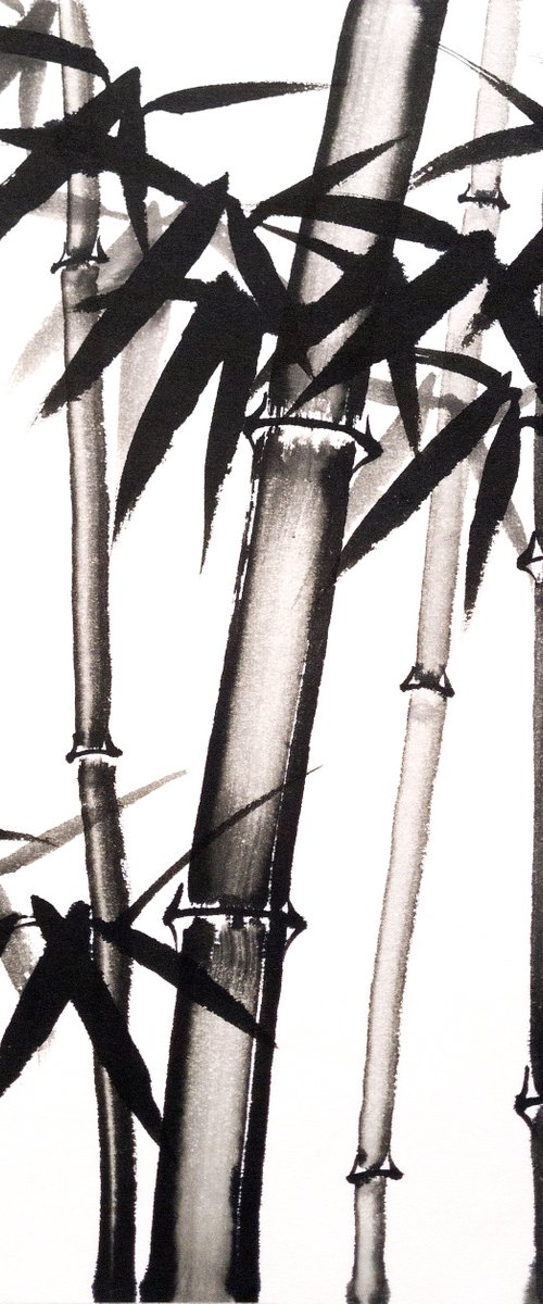 Bamboo forest - Bamboo series No. 2120 - Oriental Chinese Ink Painting by Ilana Shechter