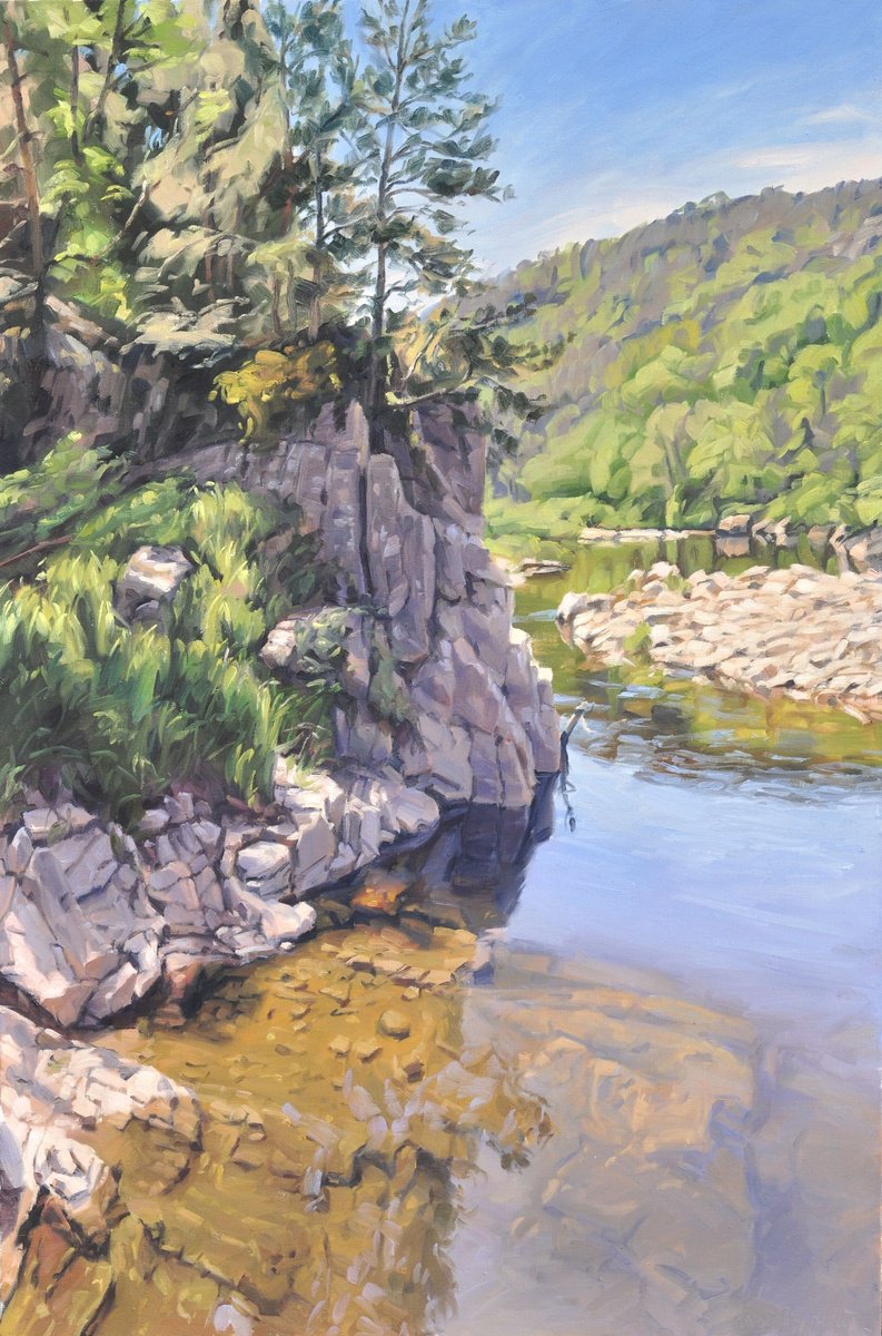 Impressionistic Landscape Oil Painting By Anne Baudequin, 29 X 43, Rocks By The Loire, Original Artwork