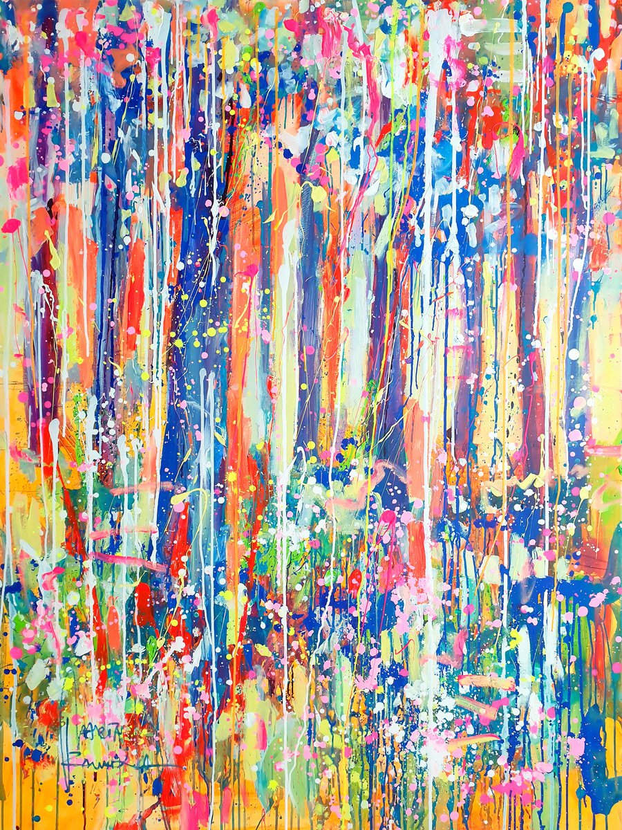 Impressionistic Landscape Acrylic Painting By Marta Zawadzka, 47 X 63", Fairytale Forest, Original Artwork
