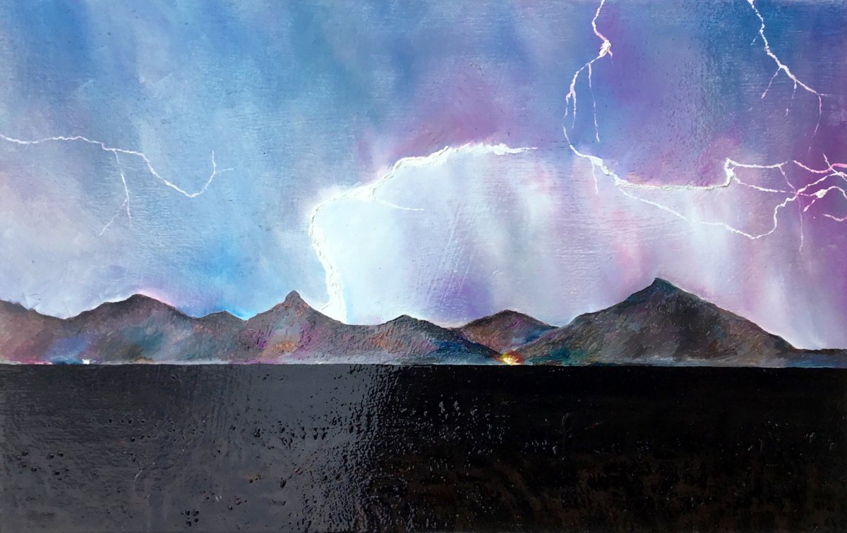 Landscape Oil Painting By Jg Wilson, 17 X 11, Night Flashes, Original Artwork