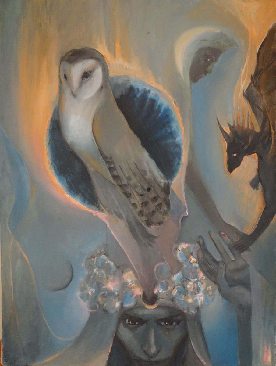 Surrealistic Oil Painting , Luna Atra By Fosco Culto, 18 X 24, Artwork For Sale On Artfinder