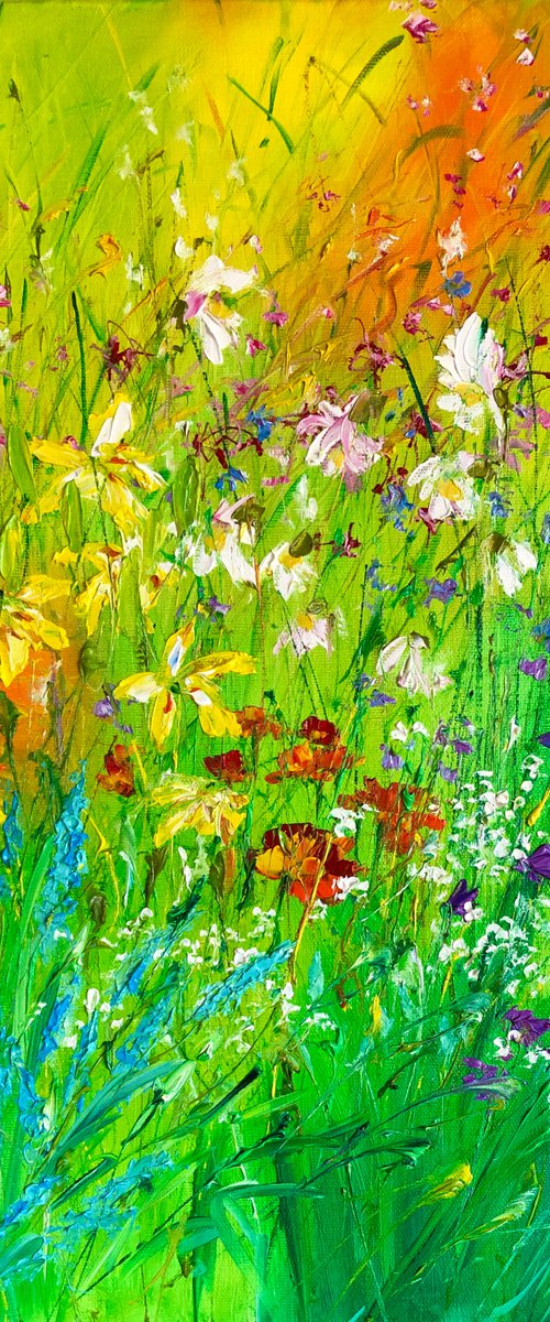MOTLEY GRASS - Bright flowers. Summer. Abstract landscape. Blooming meadow. Field flowers. Herbs. Spring magic. by Marina Skromova