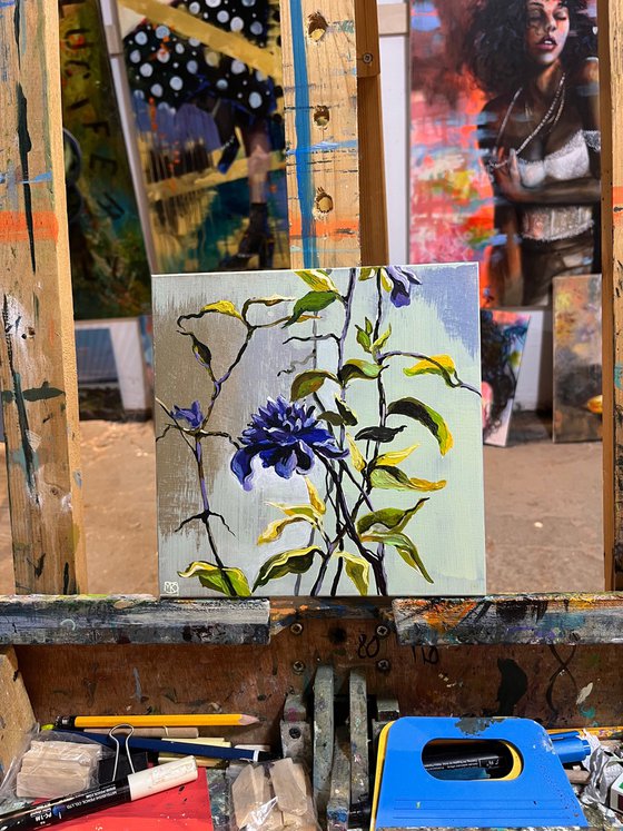 Blue Bloom on Silver Light