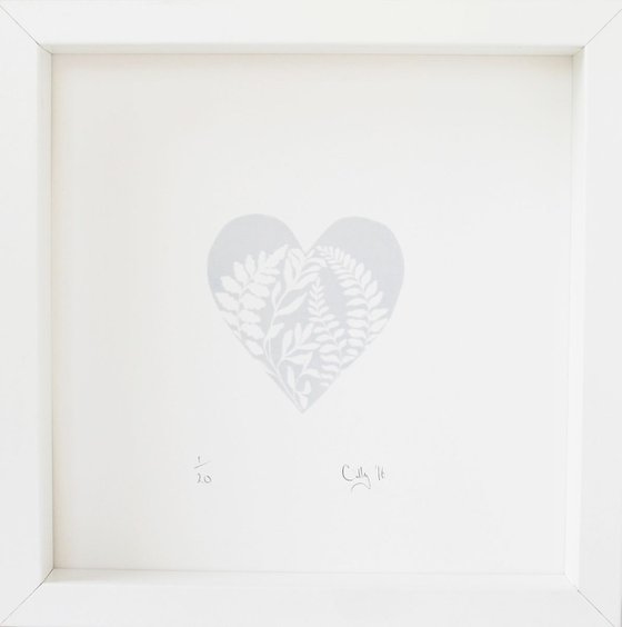 Limited edition Fern Heart lino print