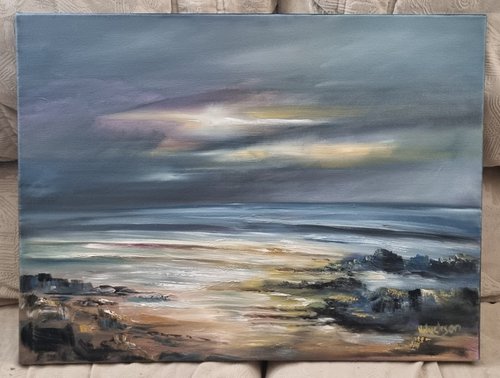 Last Light Seascape in oils 18"×24" by Hayley Huckson