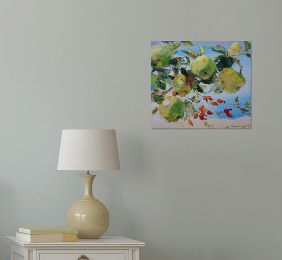 Branches of quince and rose hips