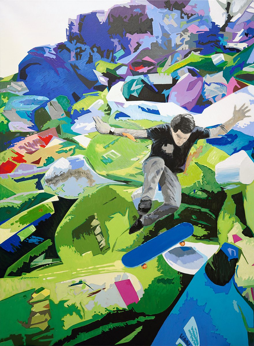 Urban And Pop Portrait Acrylic Painting By Uwe Fehrmann, 43 X 59", Up And Down, Original Artwork