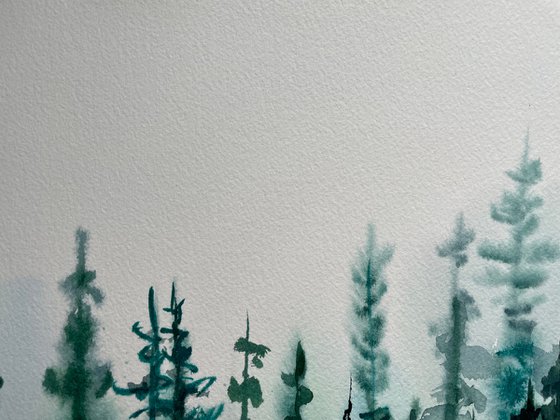 Pine Tree Art, Original Watercolor Painting, Forest Artwork, Mountain Wall Art, Christmas Gift