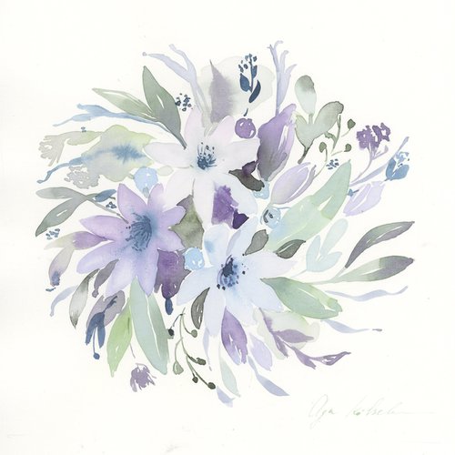 Dusty purple and blue wedding bouquet by Olga Koelsch