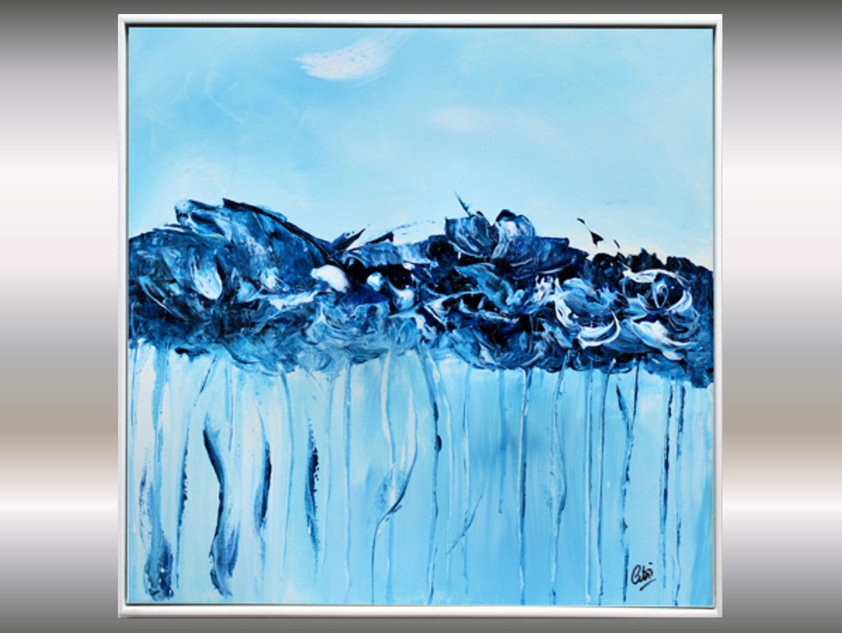 Abstract Botanical Acrylic Painting By Edelgard Schroer, 17 X 17, Midnight Blossoms, Original Artwork