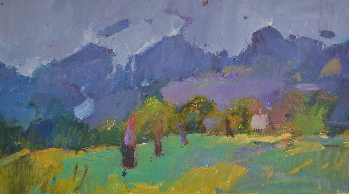 Impressionistic Landscape Oil Painting By Alexander Shandor, 21 X 12, Storm, Original Artwork