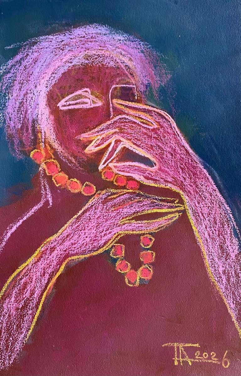 Expressive Pastel Drawing , Red Beads. By Tatjana Auschew, 13 X 20, Artwork For Sale On Artfinder