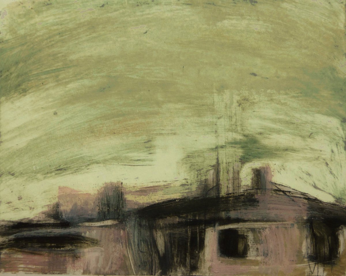 Expressive Cityscapes Print By Cynthia Gregorova, 9 X 8, Untitled (Over Horizont), Original Artwork