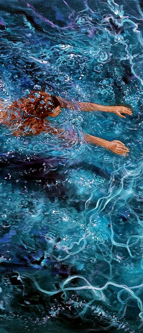 Girl swimming8, 32x32 in by Vishalandra Dakur