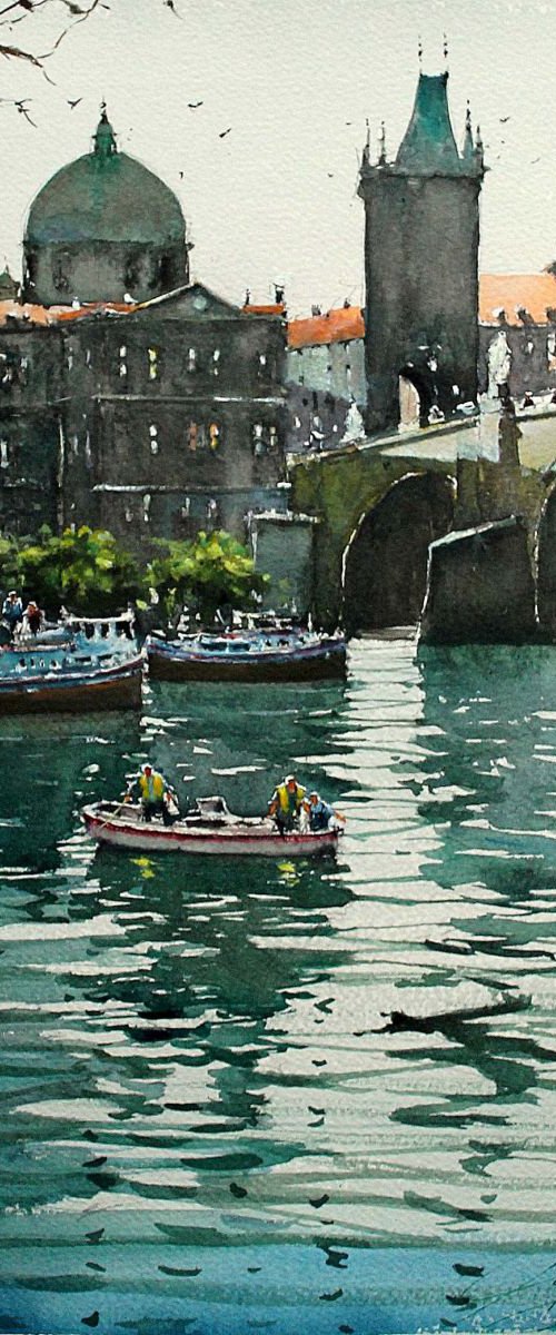Under the bridge in Prague by Maximo Damico