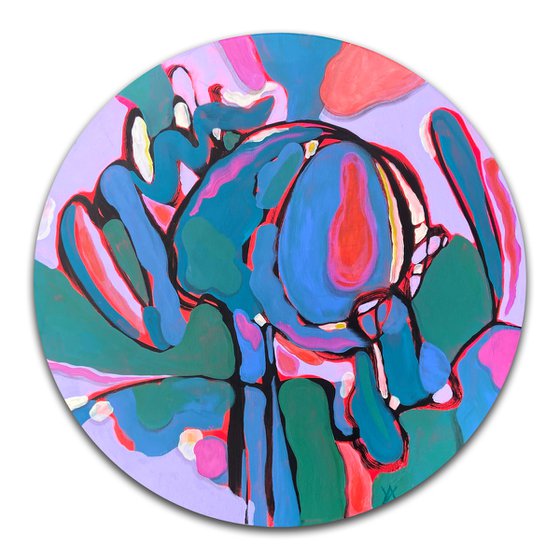 LITTLE LILIE - round canvas colourful painting, circular, water lilies, abstract flowers