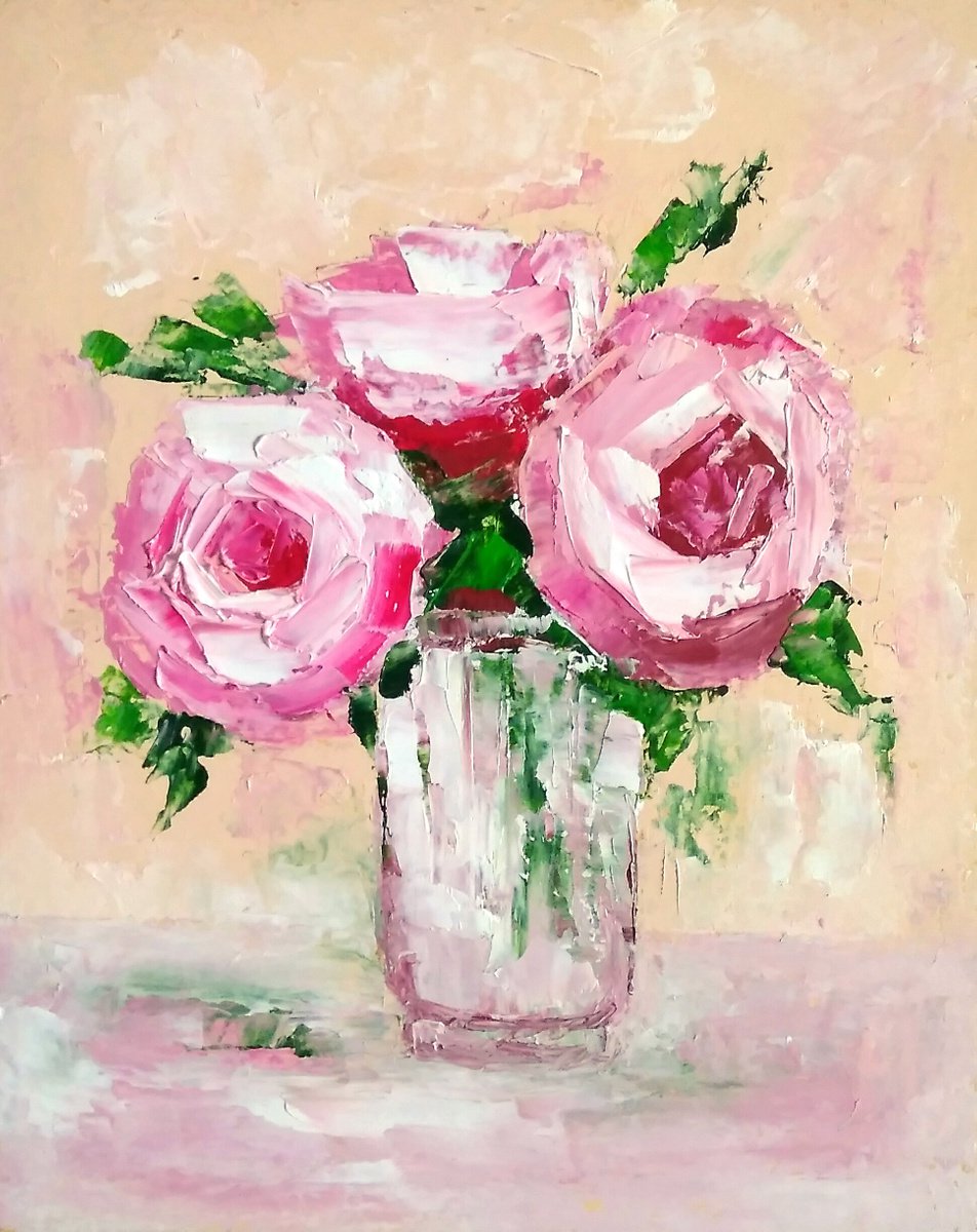 Floral Rose Painting Original Art Small Oil Artwork Flower Wall Art by Yulia Berseneva