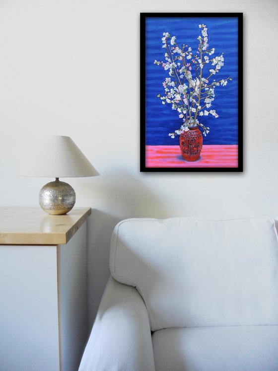 Flowering Cherry in a Red Vase