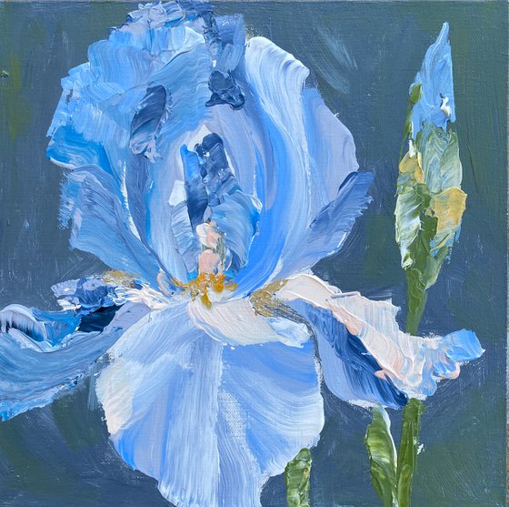 Blue iris original painting on canvas. Flowers