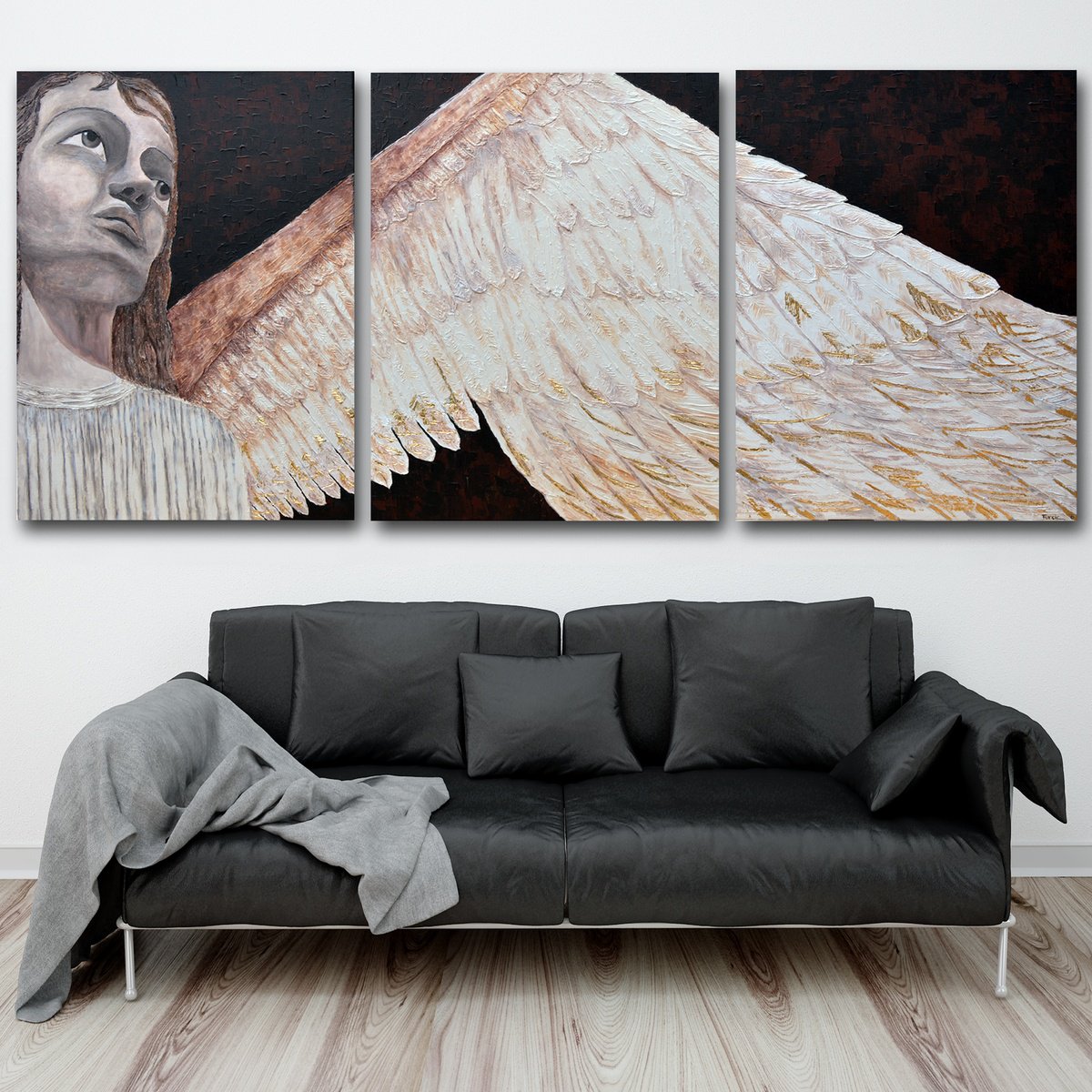 Organic Portrait Acrylic Painting By Vanada Abstract Art, 71 X 31", Guardian Angel, Original Artwork
